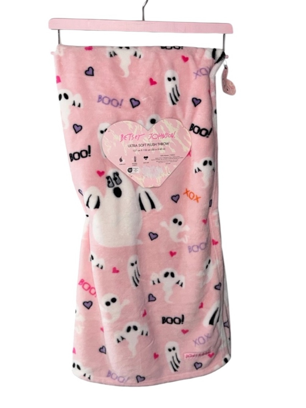 Betsey Johnson Pink Ghosts Plush Throw Blanket - Picture 1 of 5